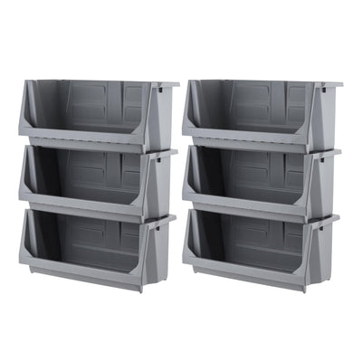 IRIS USA 6 Pack Open Front Storage Bins, Heavy Duty Stackable Bins, Dark Gray - VMInnovations
