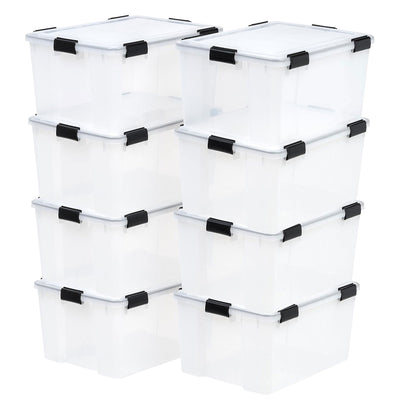 IRIS USA 8 Pack 62.8 Qt Storage Bins Plastic Gasket Box with Tight Latching Lids