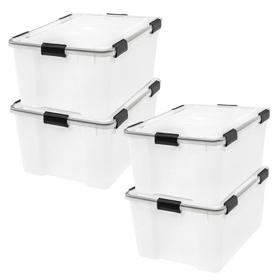 IRIS USA 4 Pack 63 Qt Storage Bins Plastic Gasket Box with Tight Latching Lids