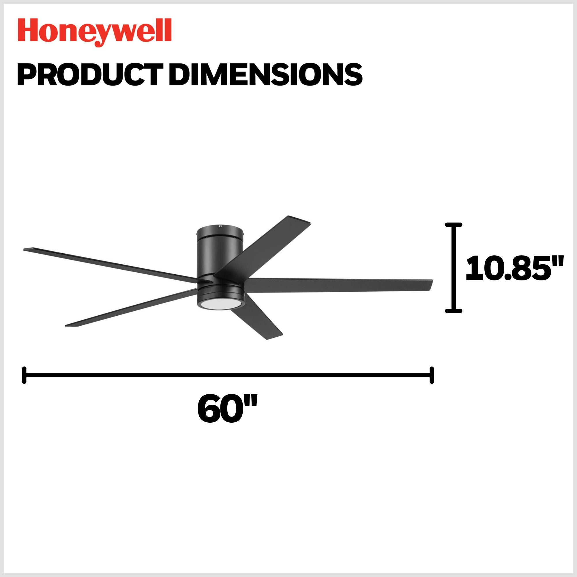 Honeywell Graceshire 60 Inch Ceiling Fan with LED Light and Remote, Matte Black - VMInnovations