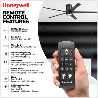 Honeywell Graceshire 60 Inch Ceiling Fan with LED Light and Remote, Matte Black - VMInnovations
