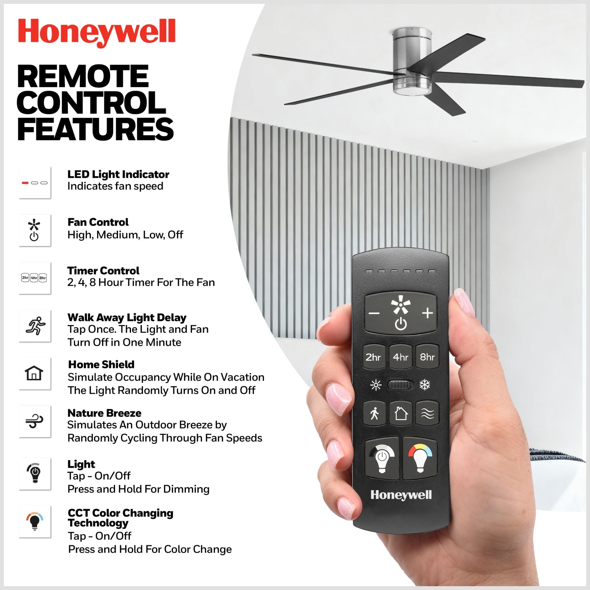 Honeywell Graceshire 52 Inch Ceiling Fan with LED Light and Remote (Open Box)