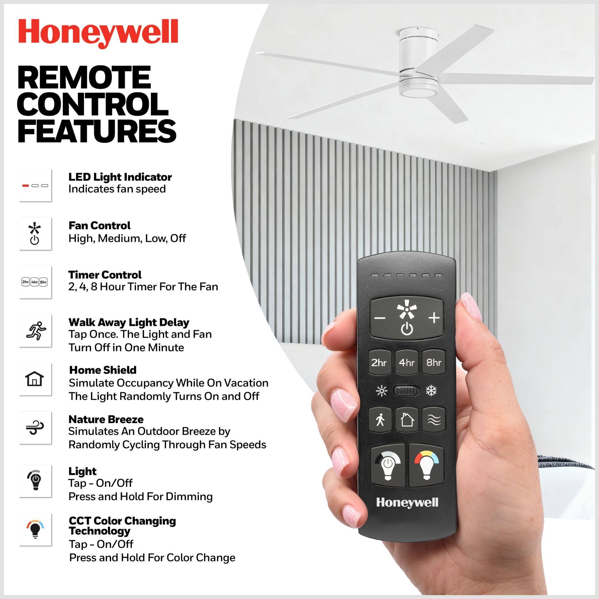 Honeywell Graceshire 60 Inch Ceiling Fan with LED Light & Remote, Brushed Nickel - VMInnovations