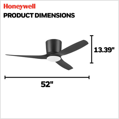 Honeywell Lynton 52" Ceiling Fan, Damp-Rated w/ LED Light & Remote, Matte Black - VMInnovations