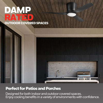 Honeywell Lynton 52" Ceiling Fan, Damp-Rated w/ LED Light & Remote, Matte Black - VMInnovations