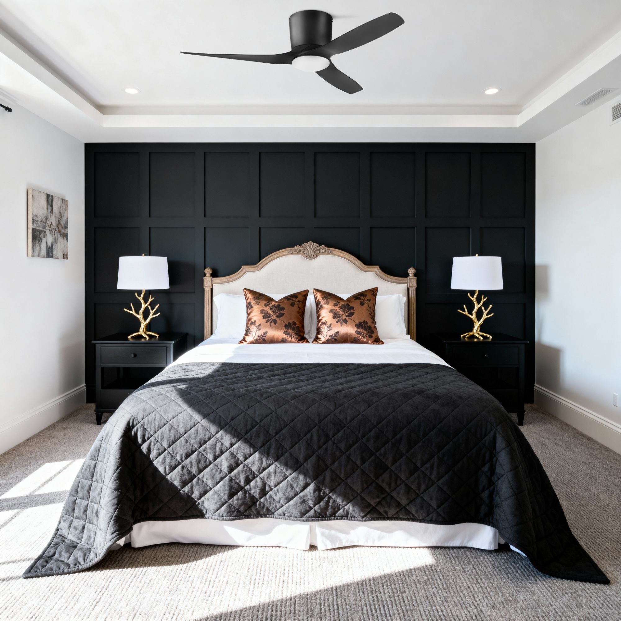 Honeywell Lynton 52" Ceiling Fan, Damp-Rated w/ LED Light & Remote, Matte Black - VMInnovations