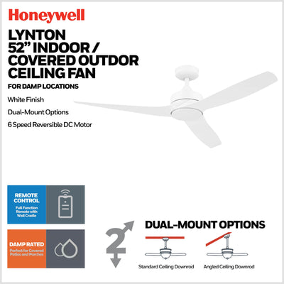 Honeywell Lynton 52" Dual Mount Indoor Ceiling Fan w Remote Control (Open Box)