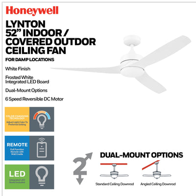 Honeywell 52" Dual Mount Indoor Ceiling Fan w/ LED Light & Remote (Open Box)