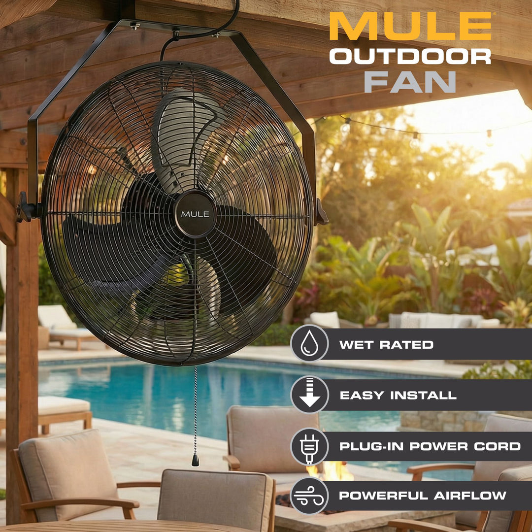 Mule Outdoor Wall Fan XL 20 Inch Wet-Rated Wall Fan with 3 Speeds, Matte Black - VMInnovations