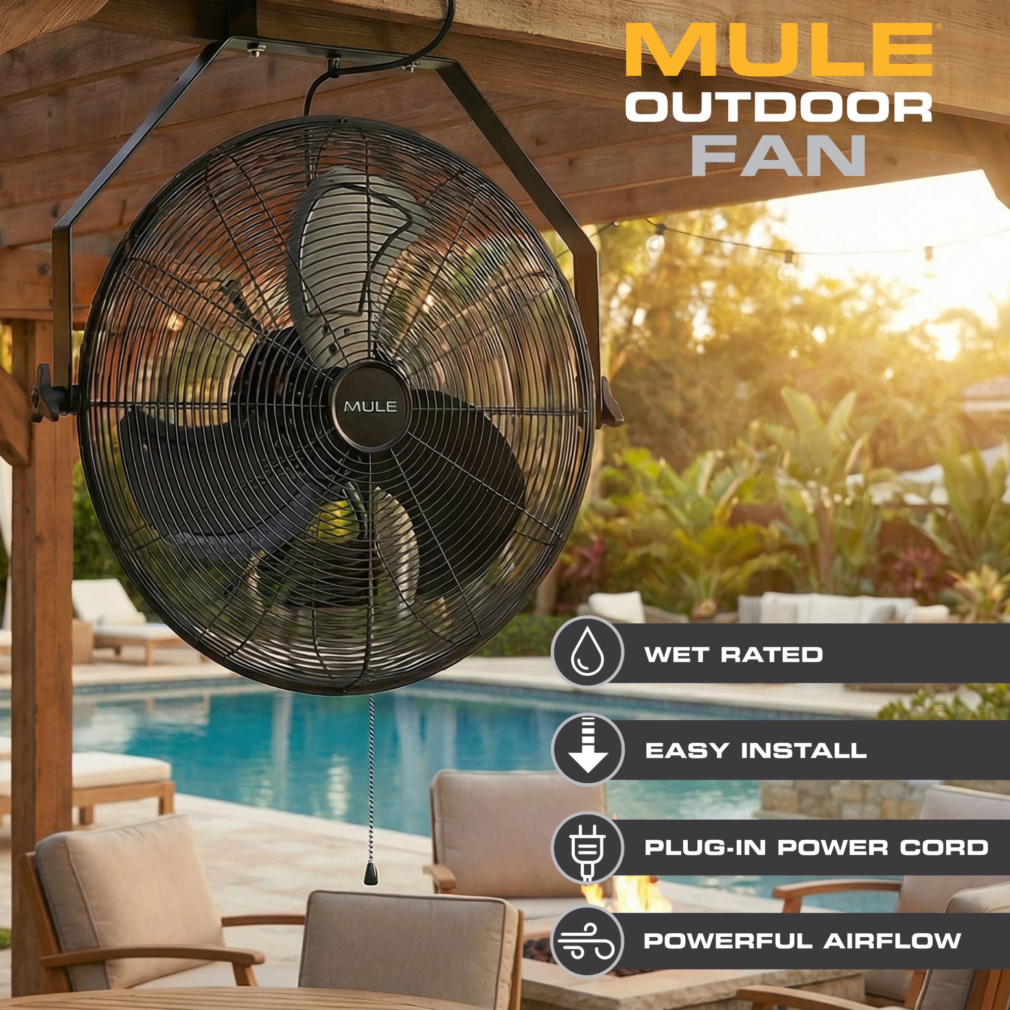 Mule Outdoor Wall Fan XL 20 Inch Wet-Rated Wall Fan with 3 Speeds, (Open Box) - VMInnovations
