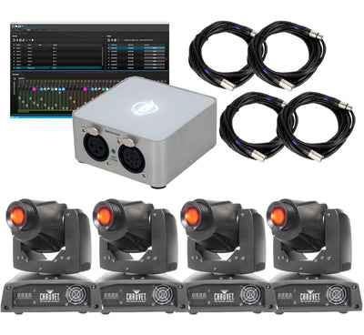 4 Chauvet DJ Intimidator Spot 155 LED DMX Yoke Lights + ADJ myDMX 2.0 Controller - VMInnovations