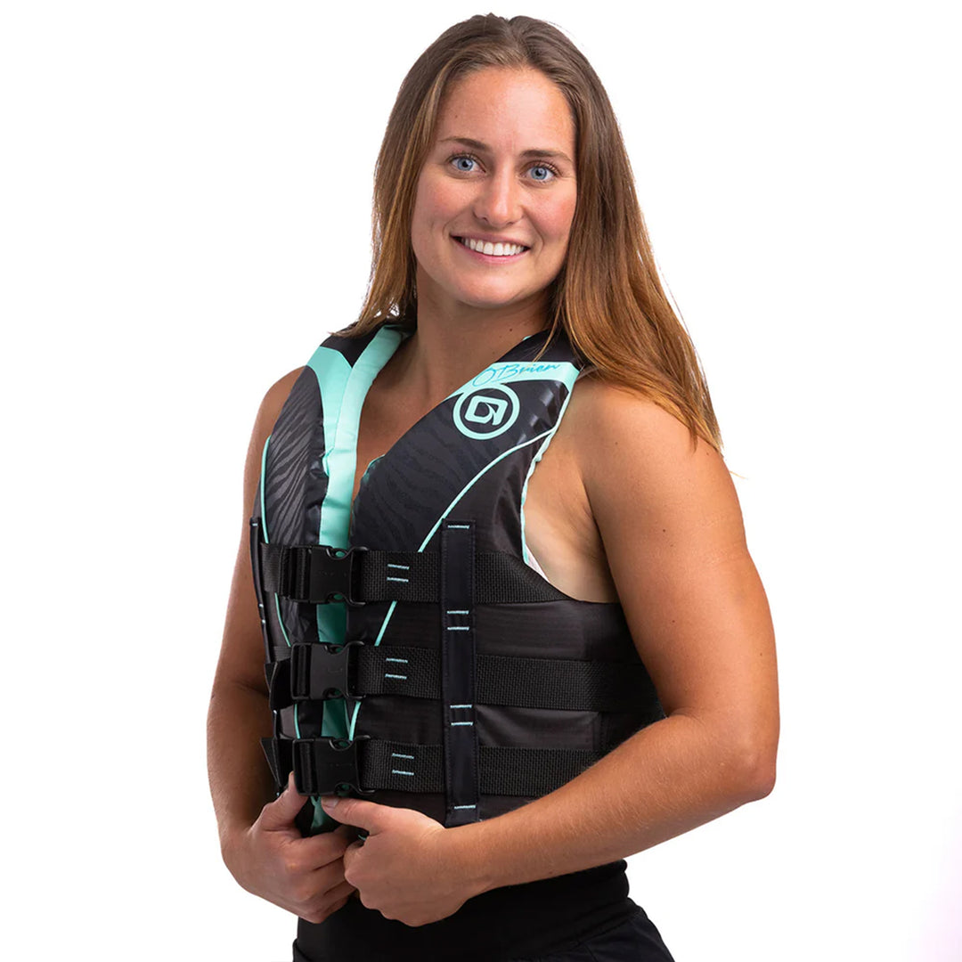 O'Brien Watersports Women's 3-Belt Nylon Pro Life Jacket, Large 40" to 44", Aqua - VMInnovations