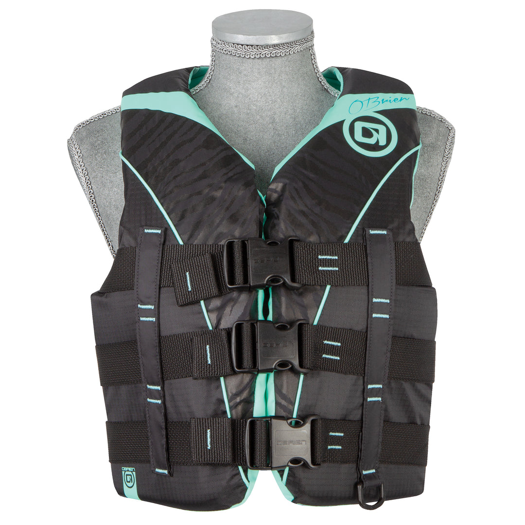 O'Brien Watersports Women's 3-Belt Nylon Pro Life Jacket, Large 40" to 44", Aqua - VMInnovations