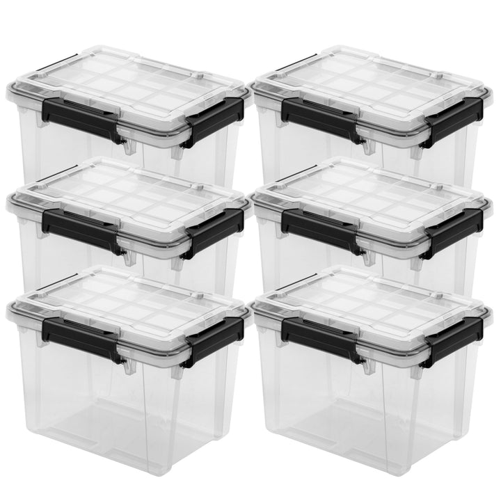 Sterilite 19 Qt Gasket Box, Stackable Storage Container with Lids, Black, 6 Pack - VMInnovations