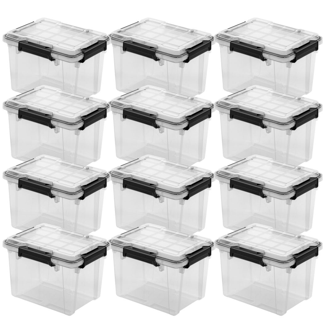 Sterilite 19Qt Gasket Box, Stackable Storage Container with Lids, Black, 12 Pack