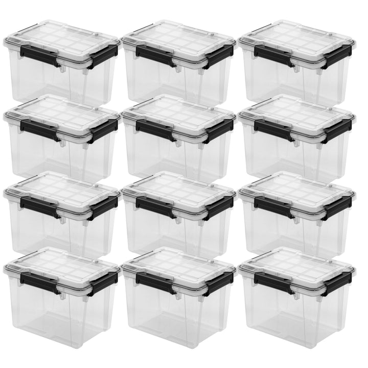 Sterilite 19Qt Gasket Box, Stackable Storage Container with Lids, Black, 12 Pack