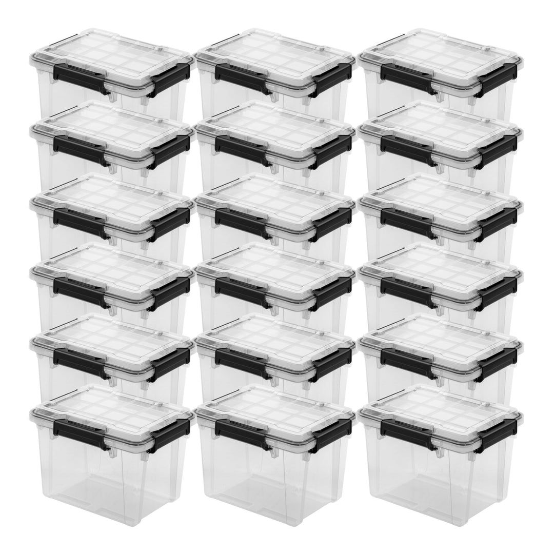 Sterilite 19Qt Gasket Box, Stackable Storage Container with Lids, Black, 18 Pack