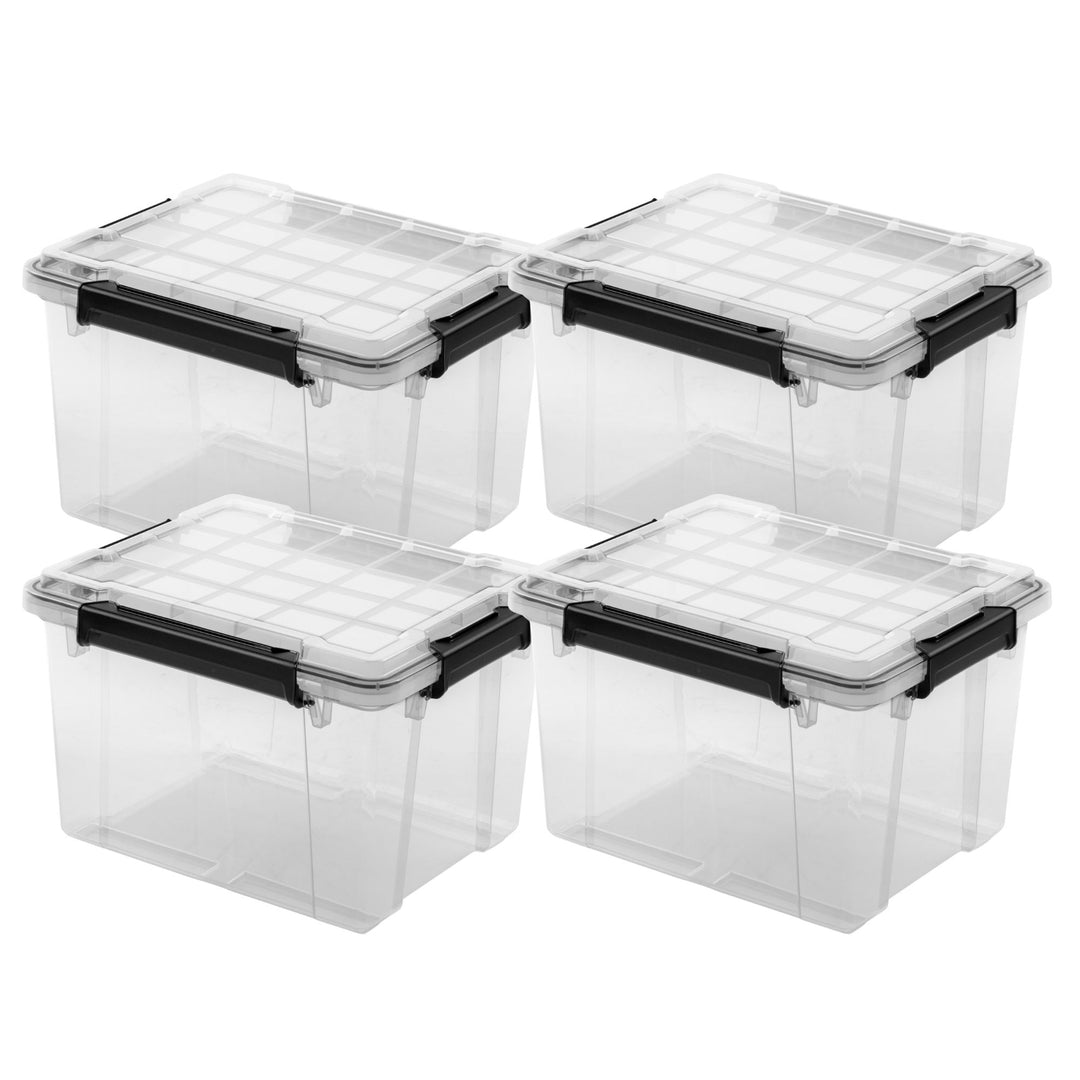 Sterilite 34 Qt Gasket Box, Stackable Storage Container with Lids, Black, 4 Pack - VMInnovations