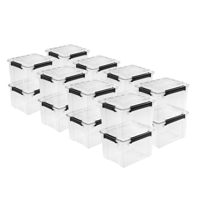 Sterilite 34Qt Gasket Box, Stackable Storage Container with Lids, Black, 16 Pack