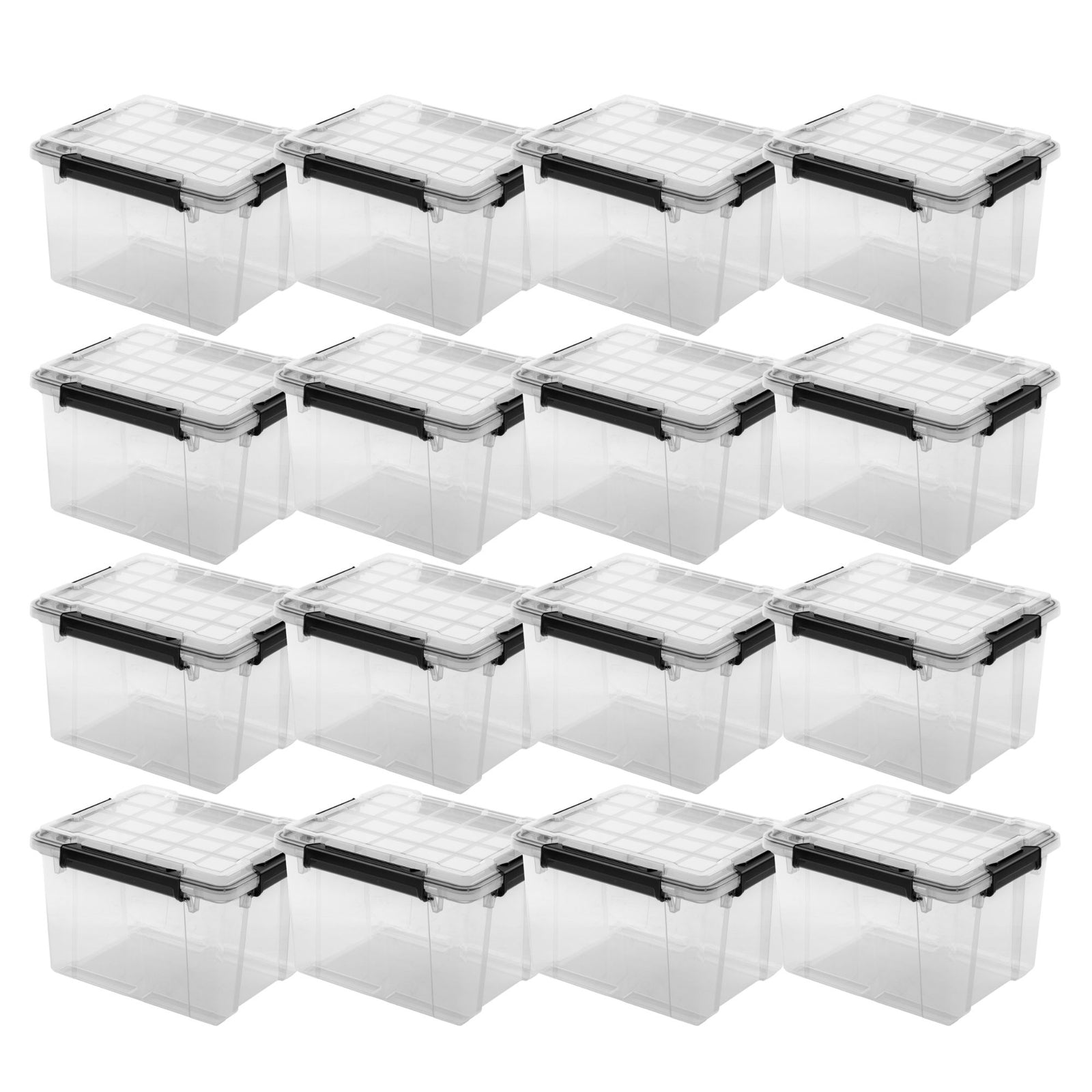 Sterilite 34Qt Gasket Box, Stackable Storage Container with Lids, Black, 16 Pack - VMInnovations