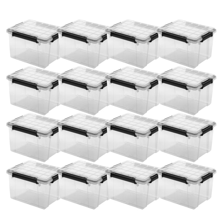 Sterilite 34Qt Gasket Box, Stackable Storage Container with Lids, Black, 16 Pack - VMInnovations
