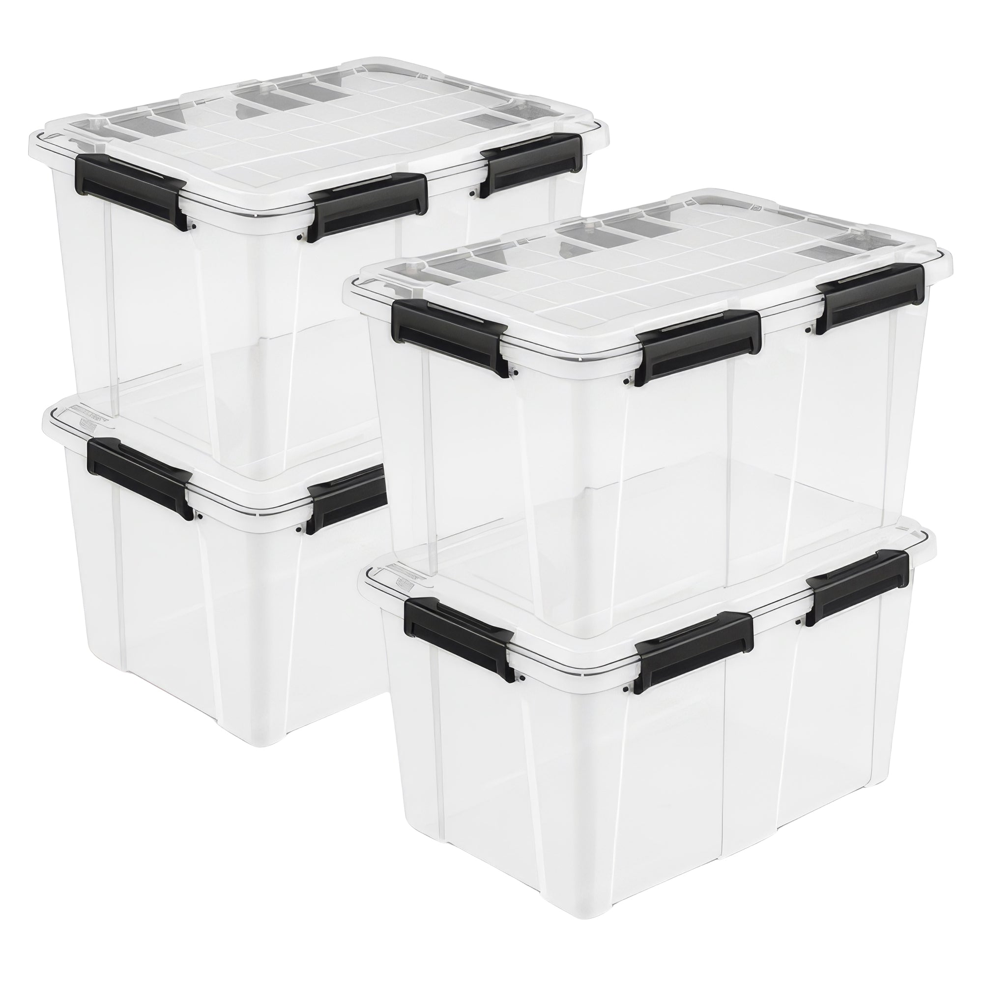 Sterilite 54 Qt Gasket Box, Stackable Storage Container with Lids, Black, 4 Pack - VMInnovations