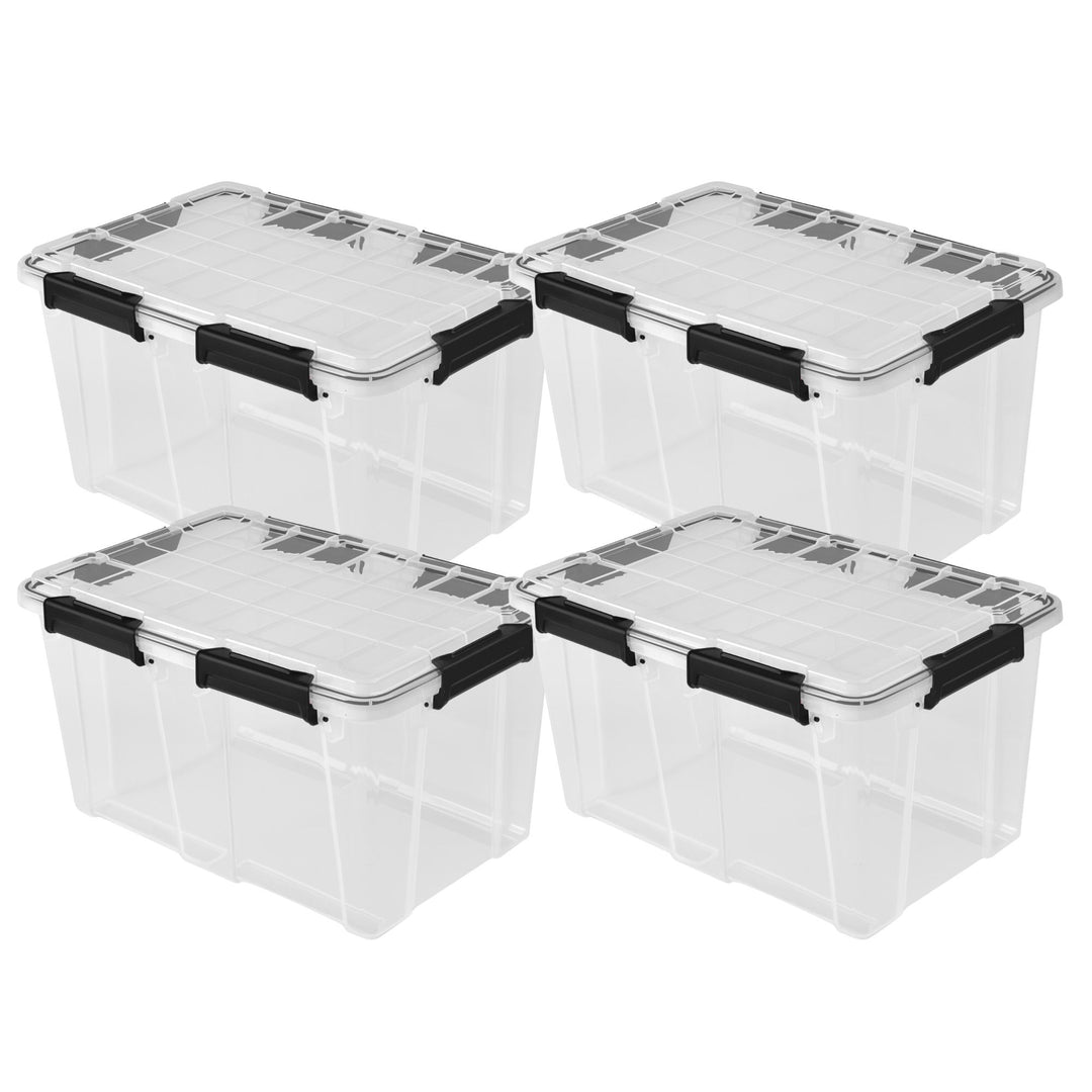 Sterilite 54 Qt Gasket Box, Stackable Storage Container with Lids, Black, 4 Pack - VMInnovations