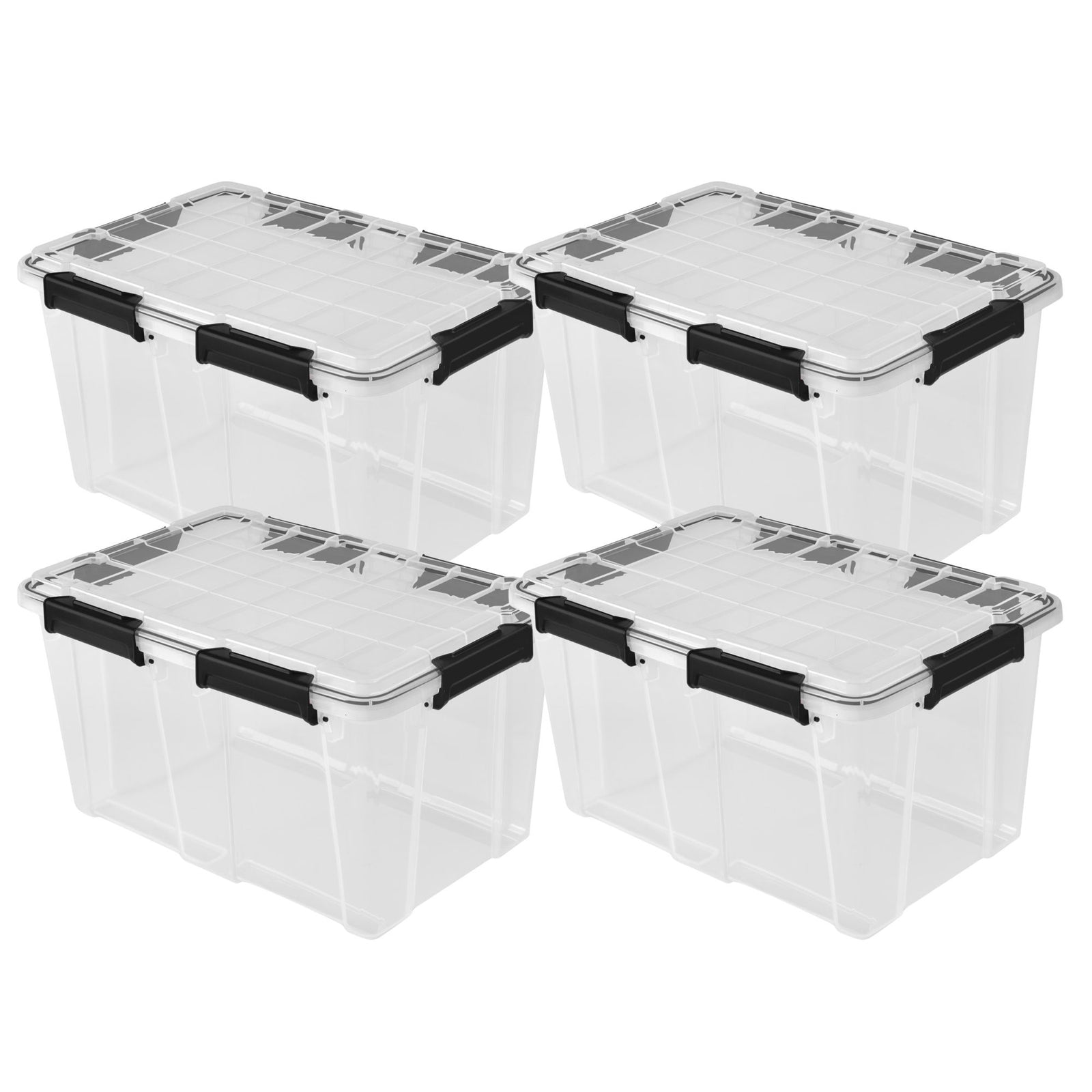 Sterilite 54 Qt Gasket Box, Stackable Storage Container with Lids, Black, 4 Pack - VMInnovations