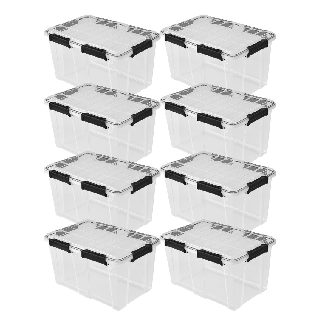 Sterilite 54 Qt Gasket Box, Stackable Storage Container with Lids, Black, 8 Pack - VMInnovations