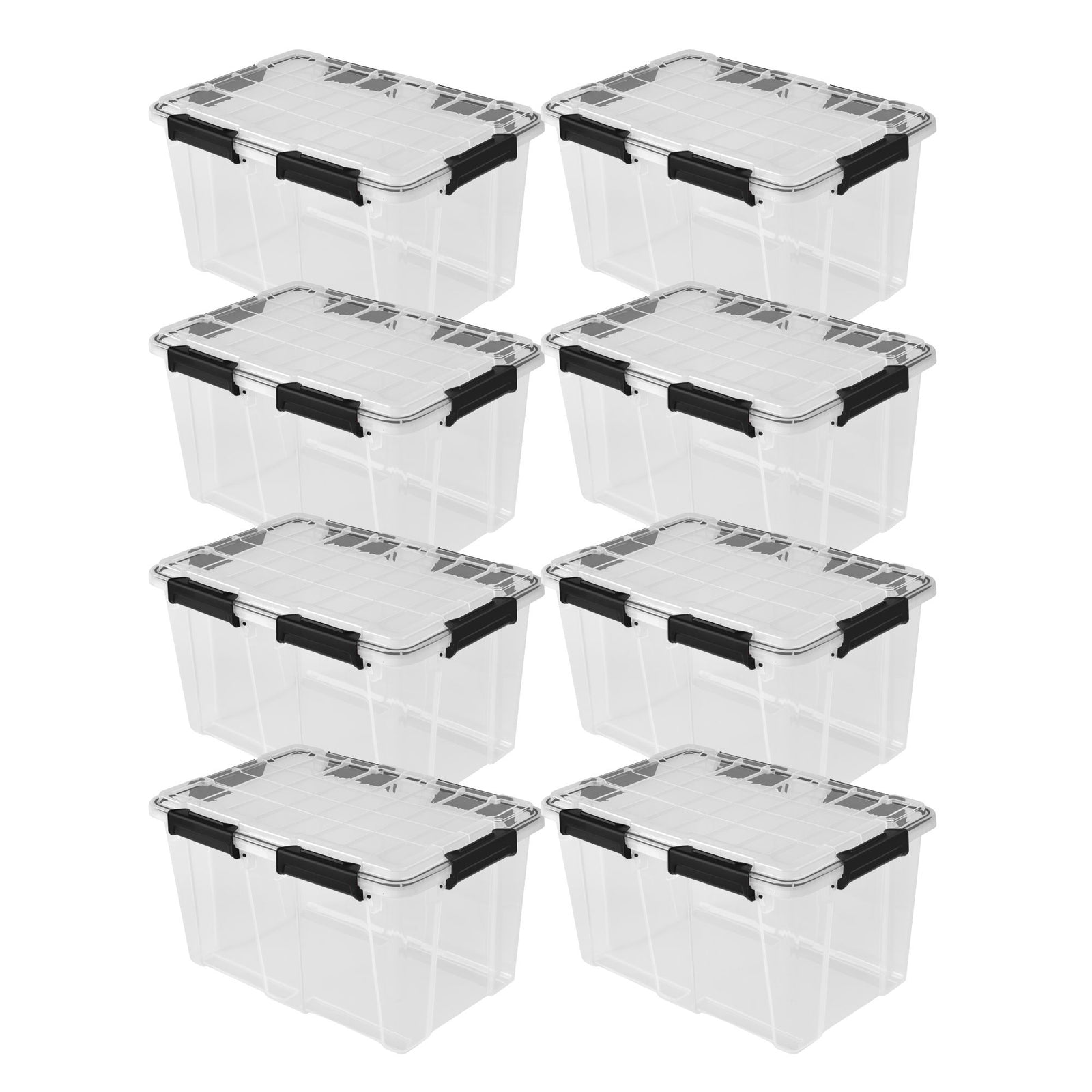 Sterilite 54 Qt Gasket Box, Stackable Storage Container with Lids, Black, 8 Pack - VMInnovations