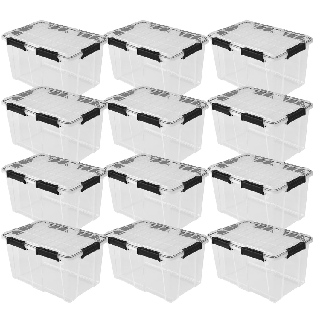 Sterilite 54Qt Gasket Box, Stackable Storage Container with Lids, Black, 12 Pack
