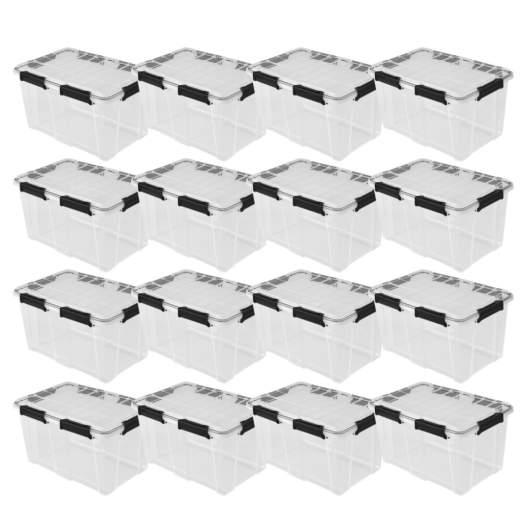 Sterilite 54Qt Gasket Box, Stackable Storage Container with Lids, Black, 16 Pack - VMInnovations