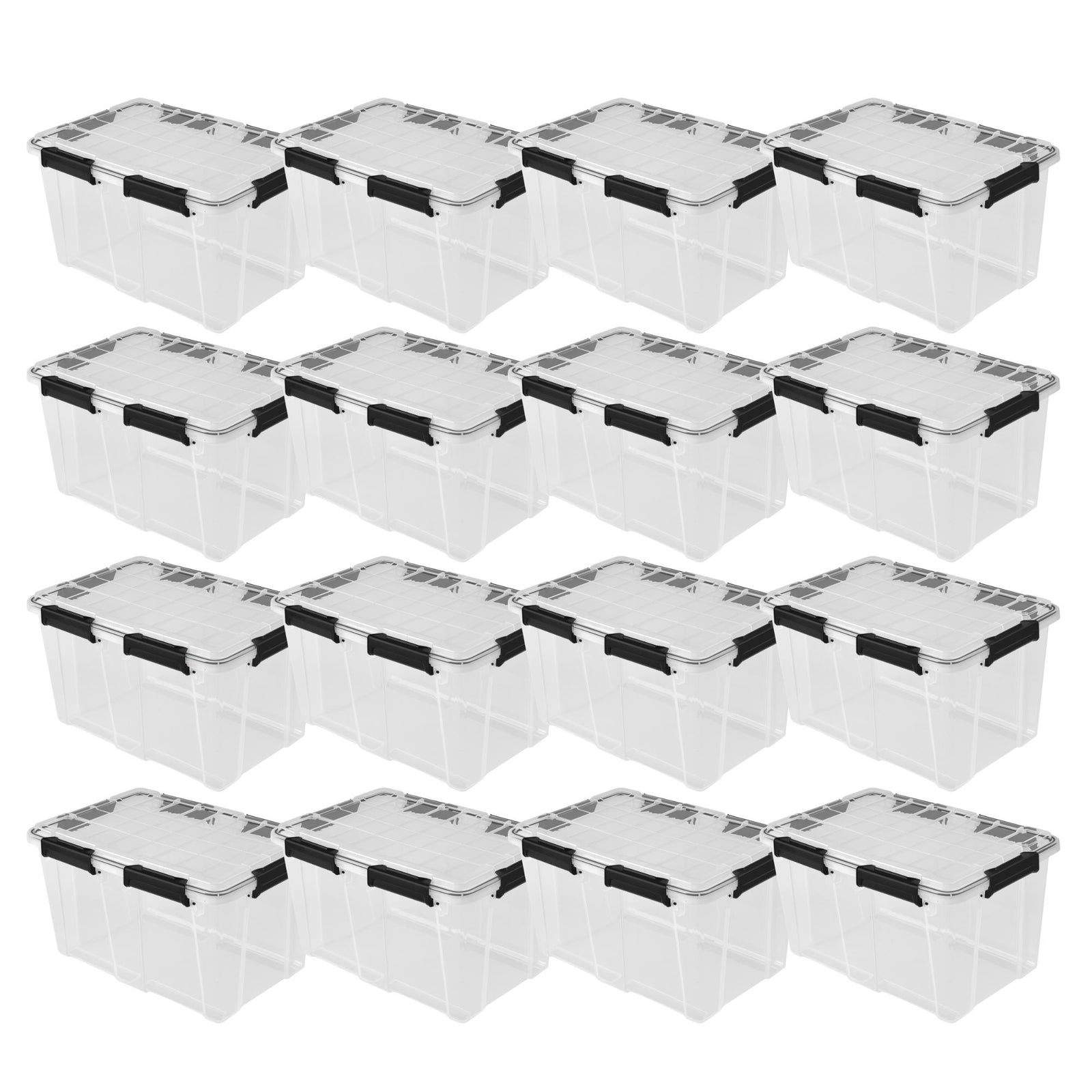 Sterilite 54Qt Gasket Box, Stackable Storage Container with Lids, Black, 16 Pack - VMInnovations