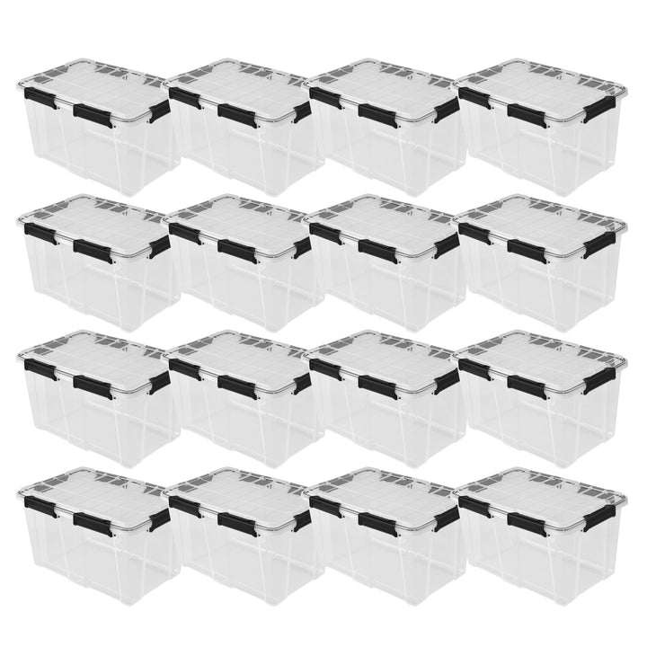 Sterilite 54Qt Gasket Box, Stackable Storage Container with Lids, Black, 16 Pack - VMInnovations