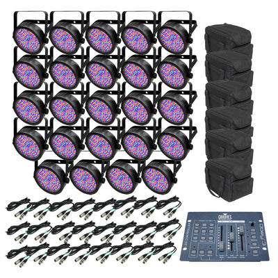 Chauvet SlimPar 56 LED Par 24 Can Lights + Obey3 DMX Controller + 6 Light Cases