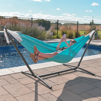 Vivere Double Sunbrella Hammock with Steel Stand and Carry Bag, 9 Foot, Aruba - VMInnovations