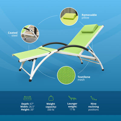 Vivere Aluminum Reclining Dockside Sun Lounger for Patio & Pool, Green Apple - VMInnovations