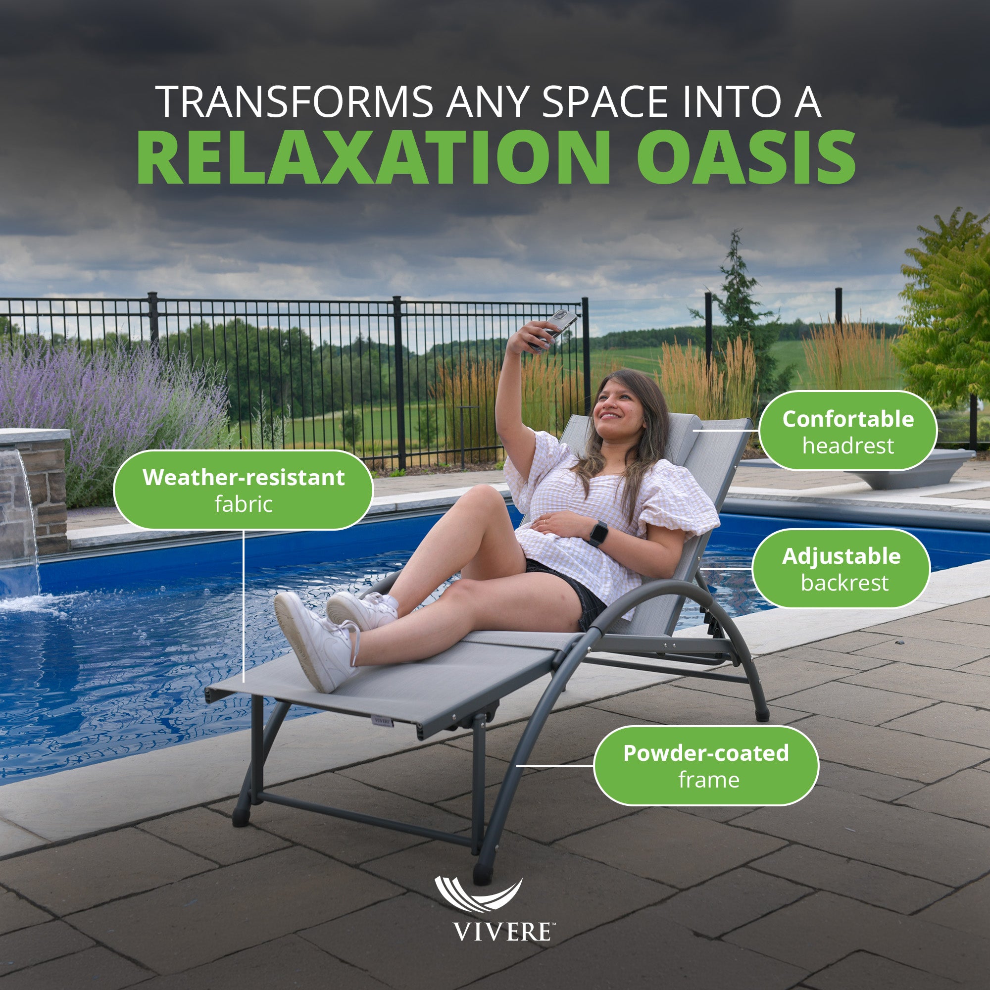 Vivere Aluminum Reclining Dockside Sun Lounger for Patio & Pool, Gray (Open Box)
