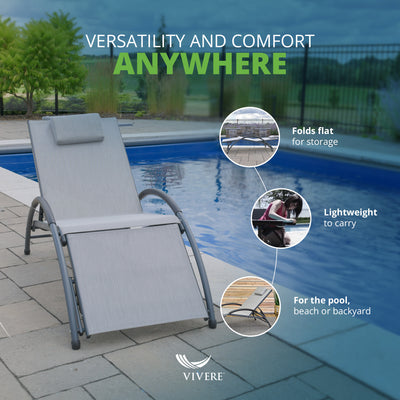 Vivere Aluminum Reclining Dockside Sun Lounger for Patio & Pool, Gray (Open Box)