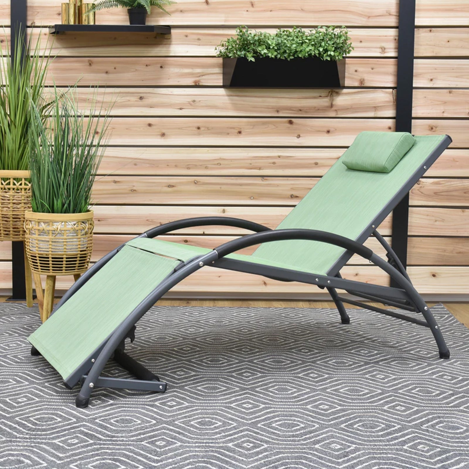 Vivere Aluminum Reclining Dockside Sun Lounger for Patio & Pool, Olive Green - VMInnovations