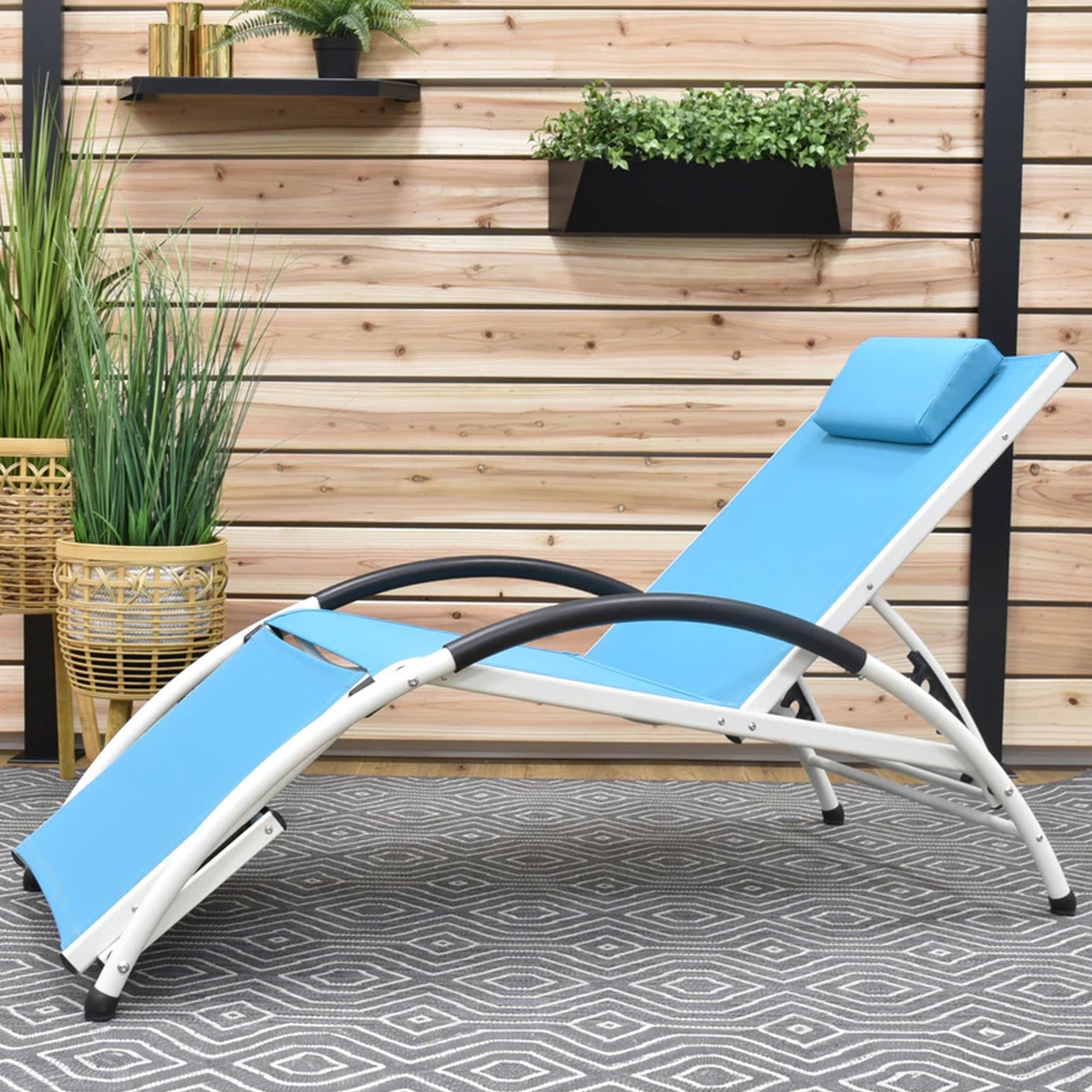 Vivere Aluminum Reclining Dockside Sun Lounger for Patio & Pool, True Turquoise - VMInnovations