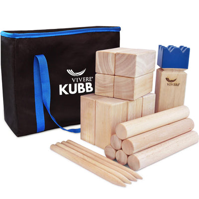 Vivere Kubb Yard Game Set, Tournament Size Viking Chess Toss with Case(Open Box)