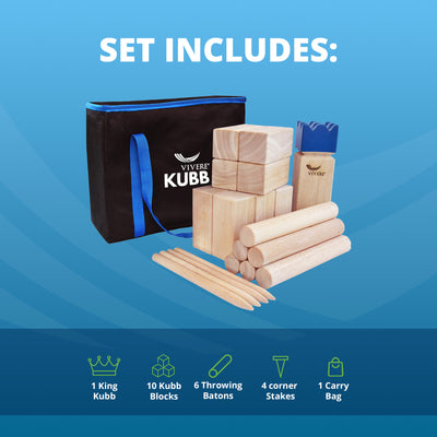 Vivere Kubb Yard Game Set, Tournament Size Viking Chess Toss with Case(Open Box)