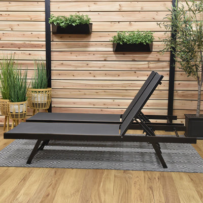 Vivere Aluminum Outdoor Chaise Lounge Chairs for Patio and Pool, Set of 2, Black - VMInnovations