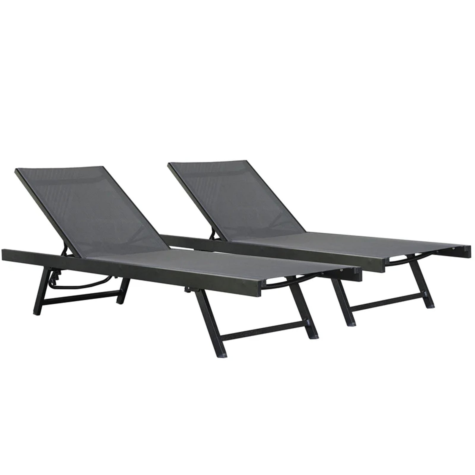 Vivere Aluminum Outdoor Chaise Lounge Chairs for Patio and Pool, Set of 2, Black - VMInnovations