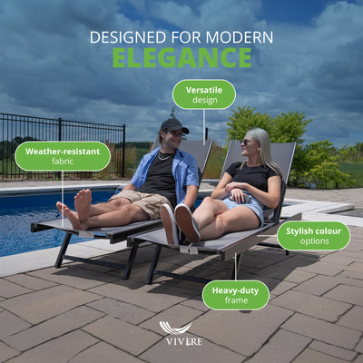 Vivere Aluminum Outdoor Chaise Lounge Chairs for Patio and Pool, Set of 2, Black - VMInnovations