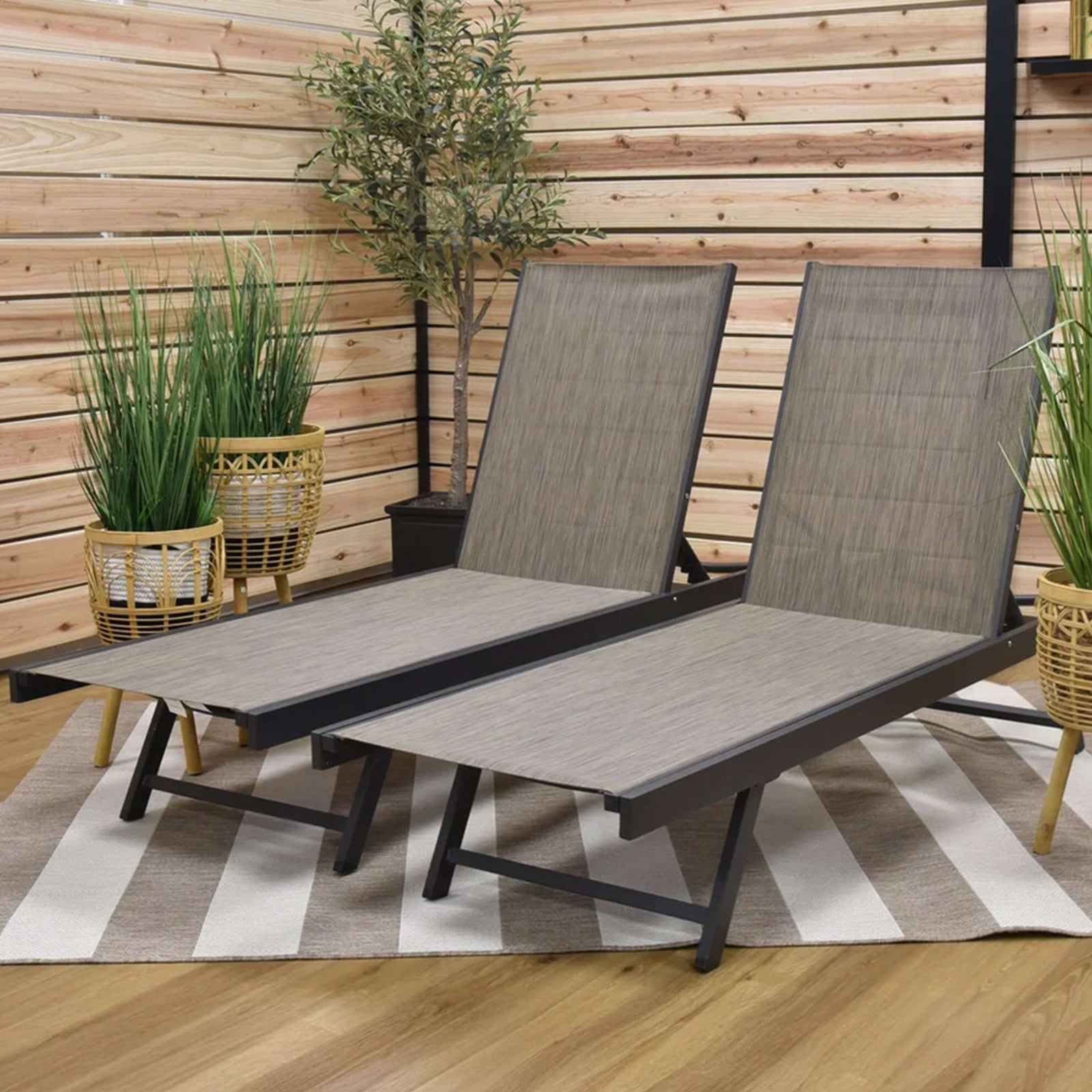 Vivere Aluminum Outdoor Chaise Lounge Chairs for Patio & Pool, Set of 2, Granite - VMInnovations