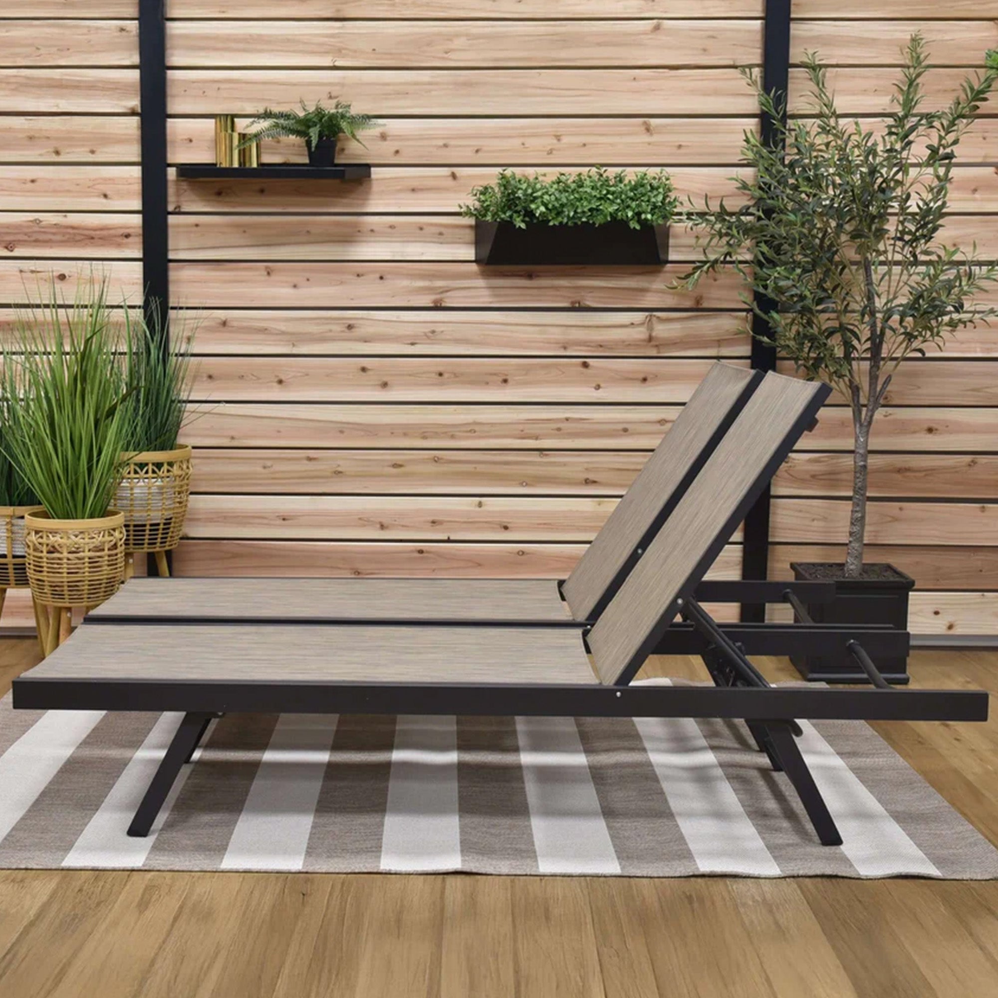 Vivere Aluminum Outdoor Chaise Lounge Chairs for Patio & Pool, Set of 2, Granite - VMInnovations
