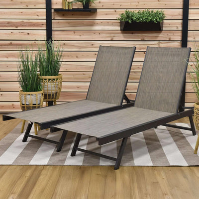 Vivere Aluminum Outdoor Chaise Lounge Chairs for Patio & Pool, Set of 2, Granite - VMInnovations