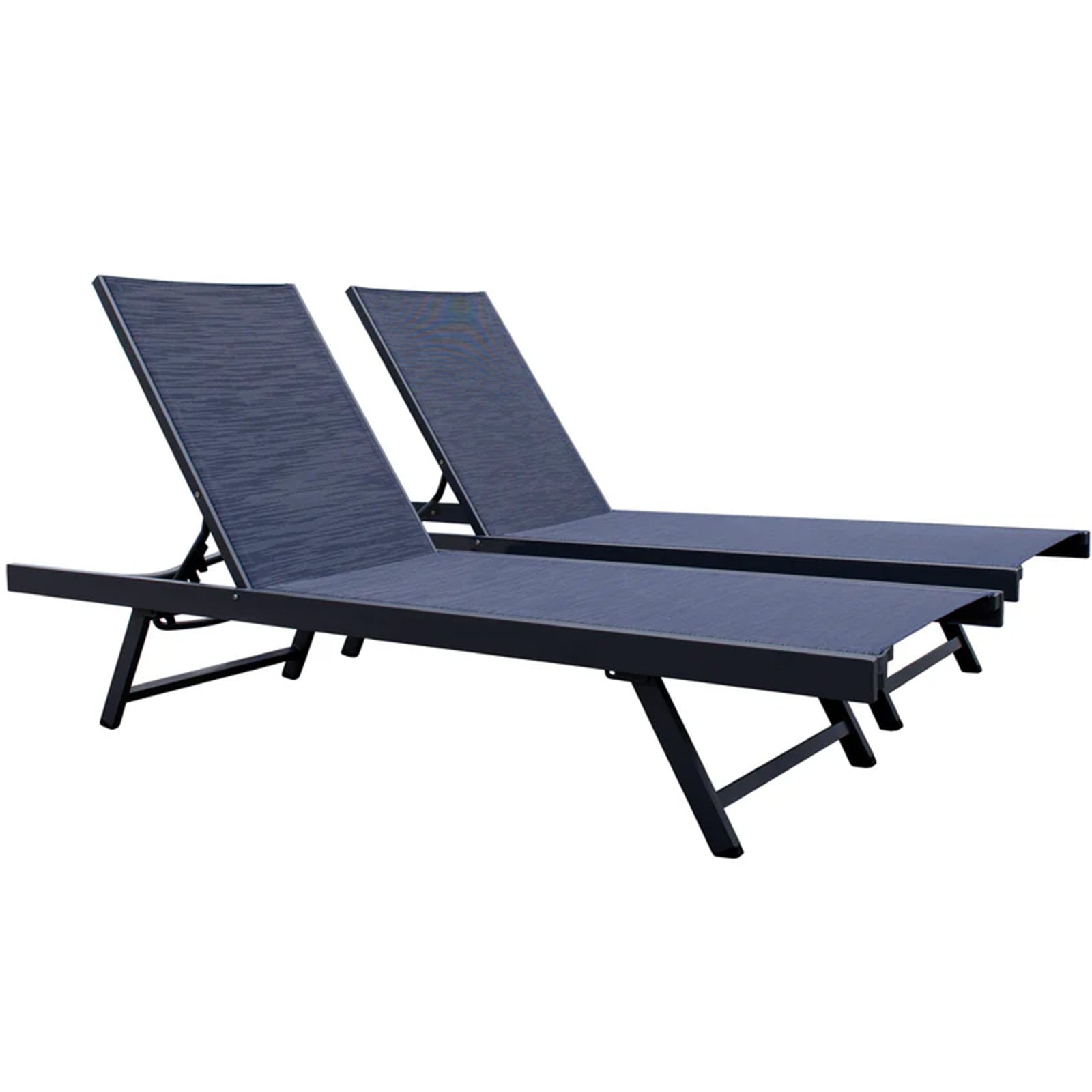 Vivere Aluminum Outdoor Chaise Lounge Chairs for Patio and Pool, Set of 2, Navy - VMInnovations